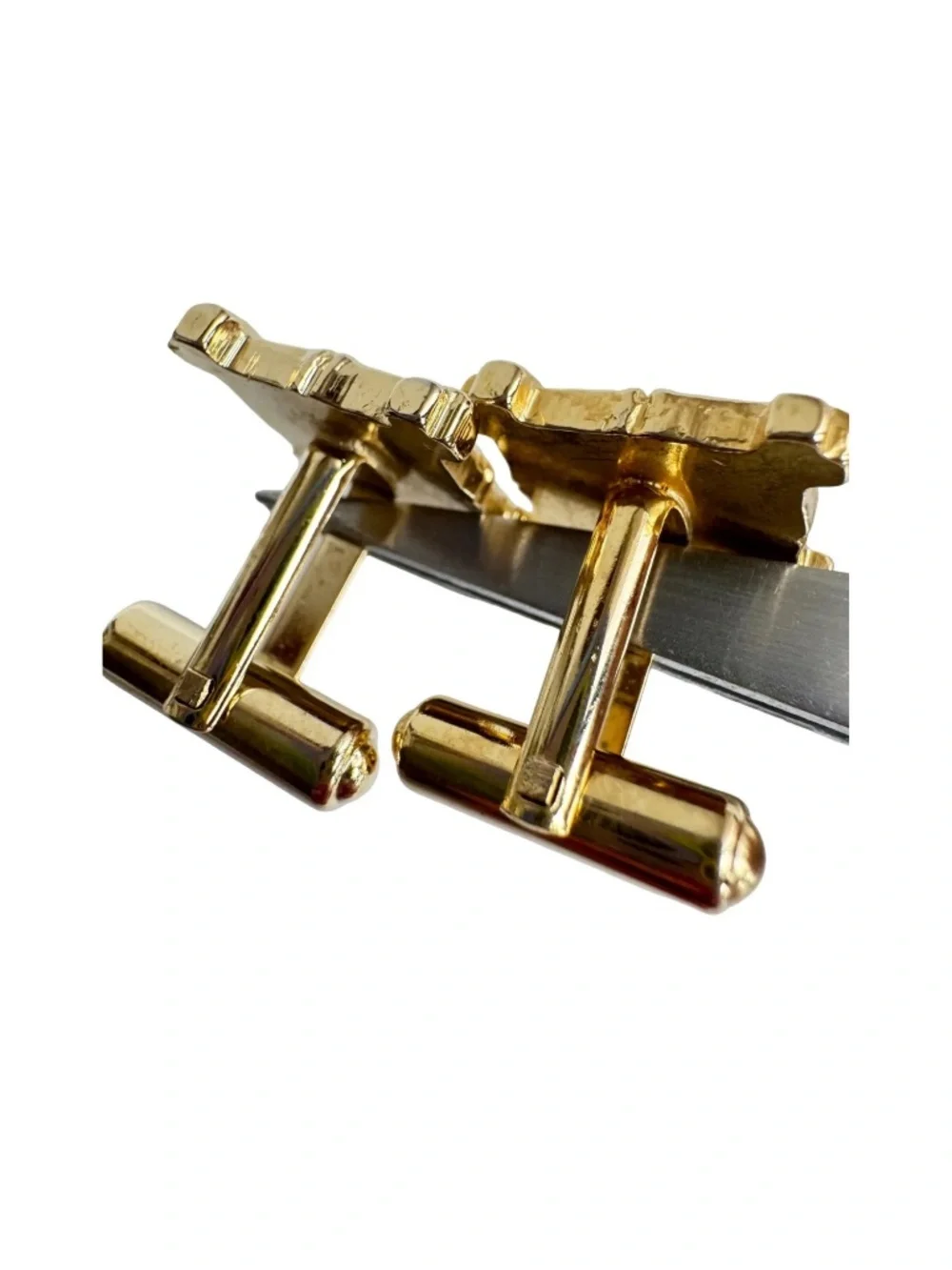 Vintage Red Square Cufflinks Gold Tone Bamboo Style Frame Statement Accessory